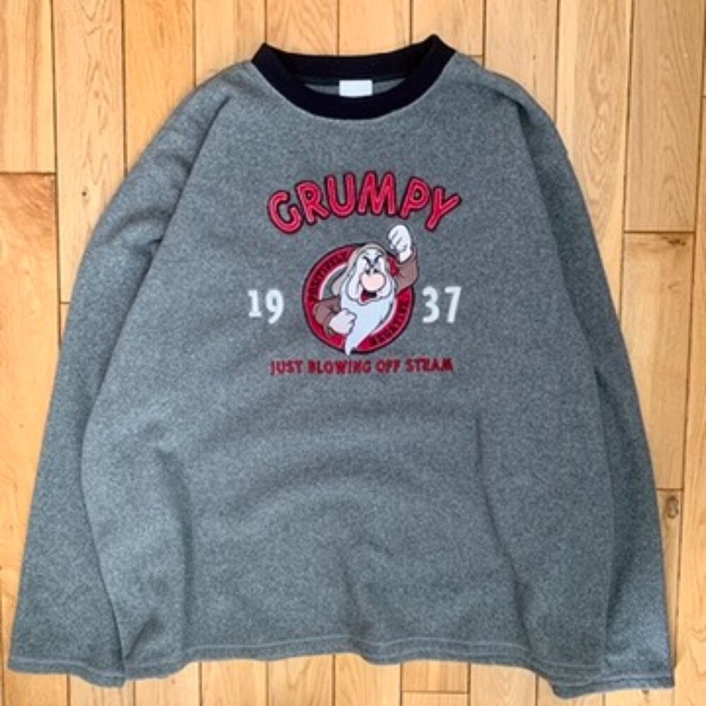 Vintage 90s Grumpy Sweater Fleece Men’s  XL Disney Exclusive Gray Embroidered